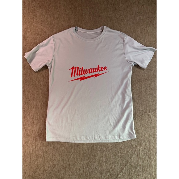 Milwaukee Tool Mens Graphic T-Shirt Gray Red Logo Short Sleeve Crew Neck